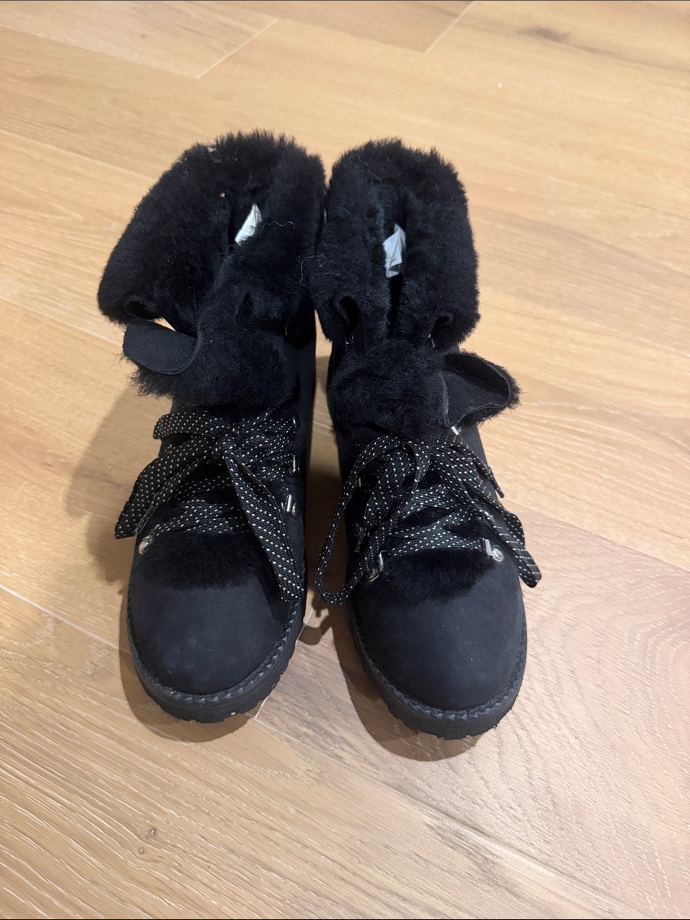 J. Crew Black Faux-Fur Lace-Up Winter Ankle Boots